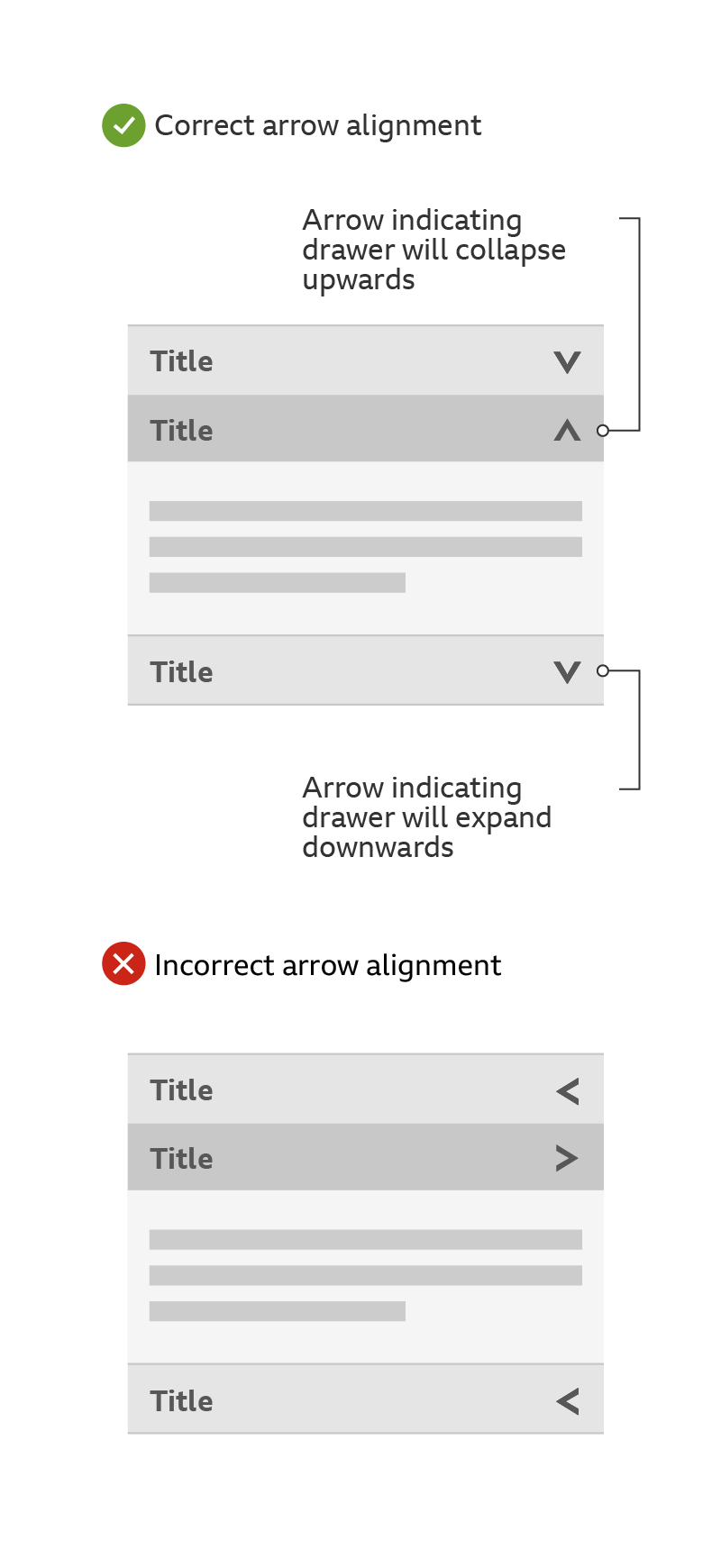 An example of the correct arrow direction used in an Accordion.