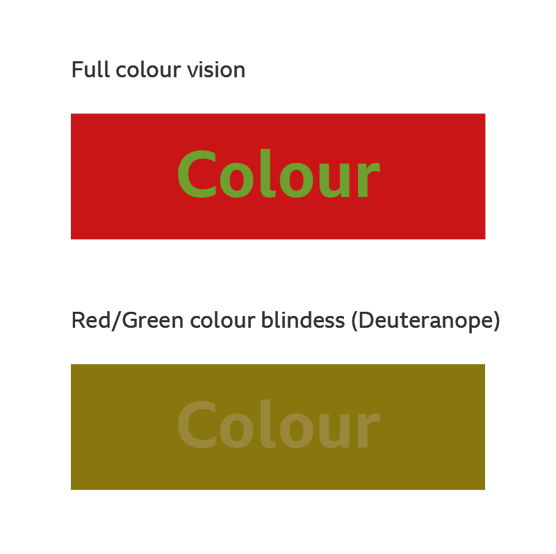 An example showing how colour blindness can be affected by contrast.