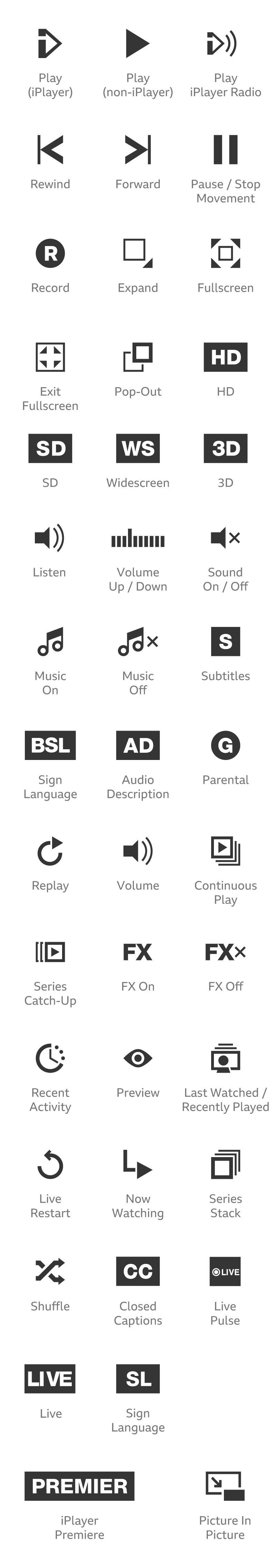 An example of our Audio & Visual icon set.