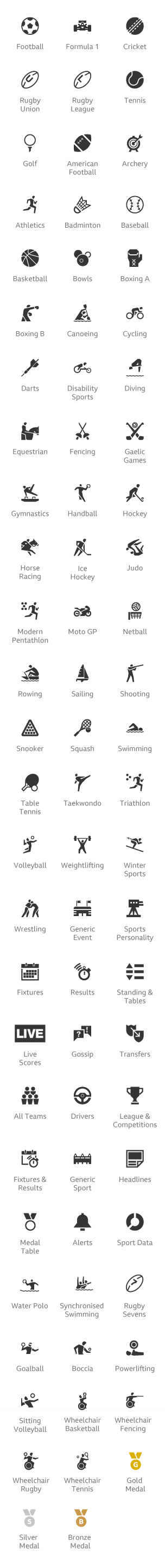 An example of our Sport icon set. 